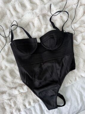 Anna October Black Structured Bustier One-Piece Bodysuit